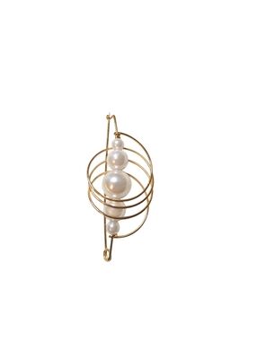 Vintage Long Delicate Gold Tone & Faux Pearl Brooch Lapel Scarf Atomic Style Pin